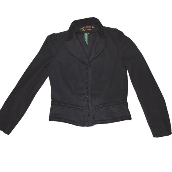 Lauren Jeans Fitted Denim Blazer M Ralph Lauren Black Victorian Jacket VTG - Picture 4 of 15